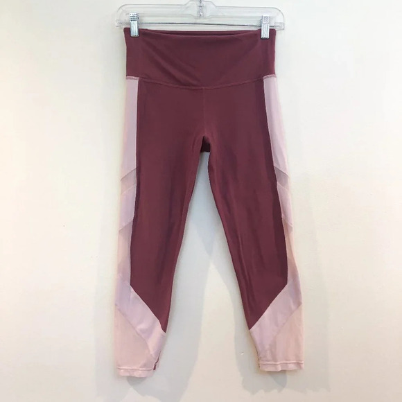 Athleta High Waist Mauve Pink Mesh Cropped Athletic Athleisure Leggings Small - Picture 2 of 9